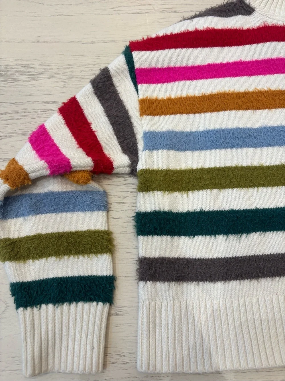 GapKids Stripe Mockneck Sweater Girls L (10) Rainbow Multicolor Fuzzy Stripe